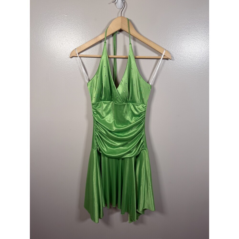 Vintage Taboo Y2K Fairy Dress Size Small Green Rhinestone Fantasy Halter Neck